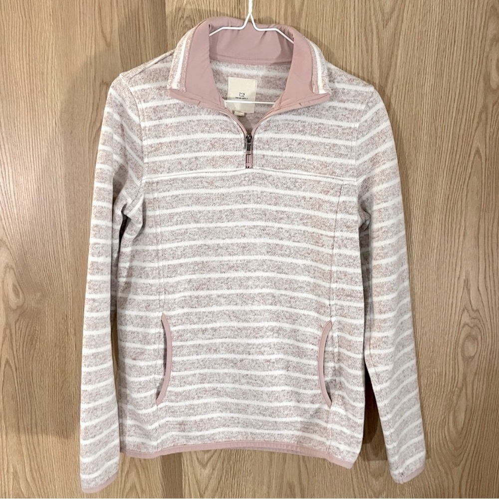 Thread & Supply Knit Striped Pink/ White Pullover 1/4 Zip Oversized Sweater
